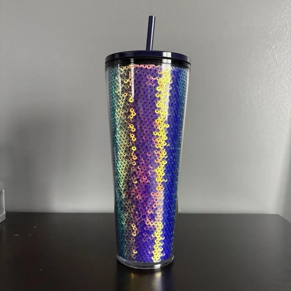 Starbucks Sequin Iridescent Tumbler Dark Venti 24oz Cold Cup NWT